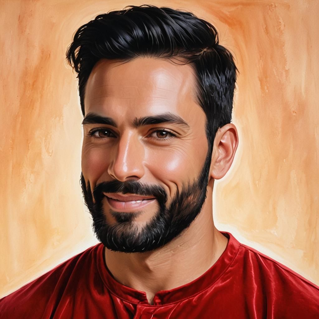 Handsome Man in Red Velvet Shirt: Cinematic Portrait