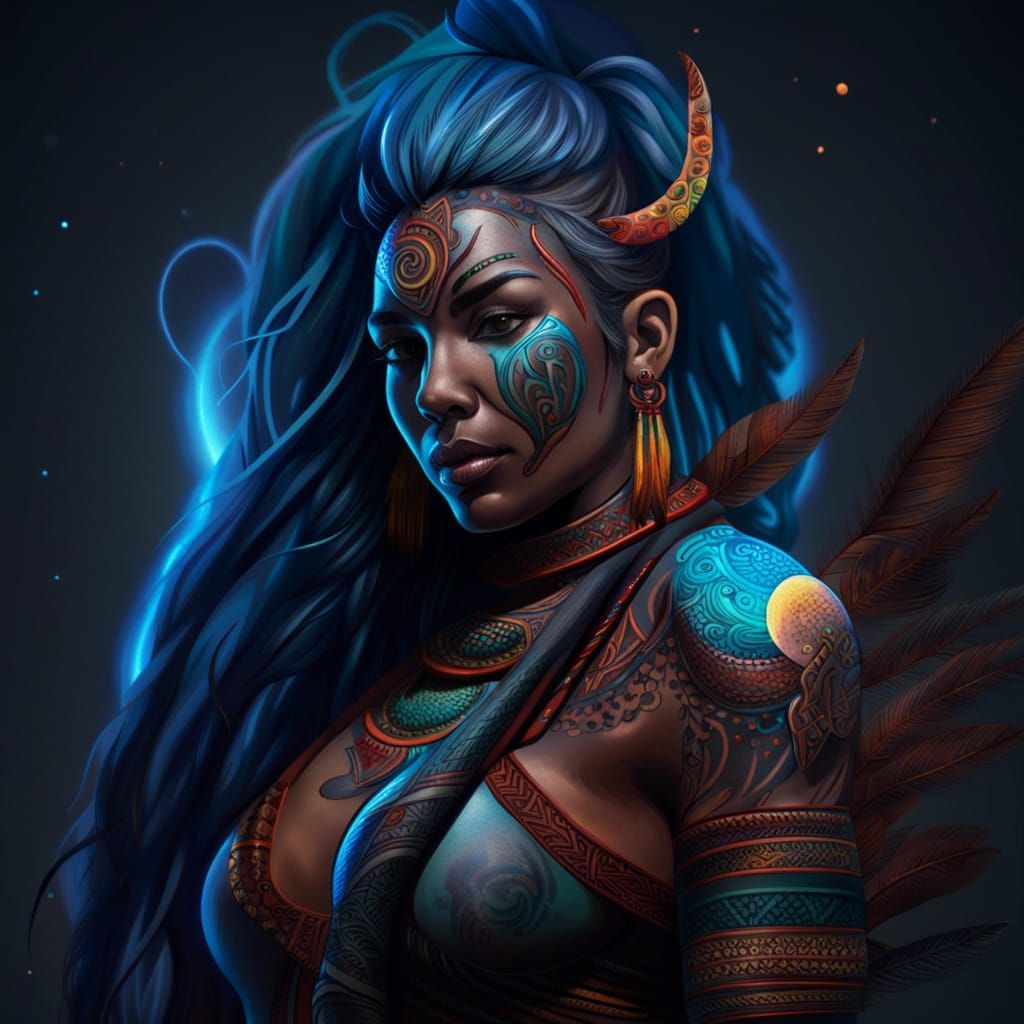 Glowing Tribal Tattoos in Hyperrealistic Splash Art