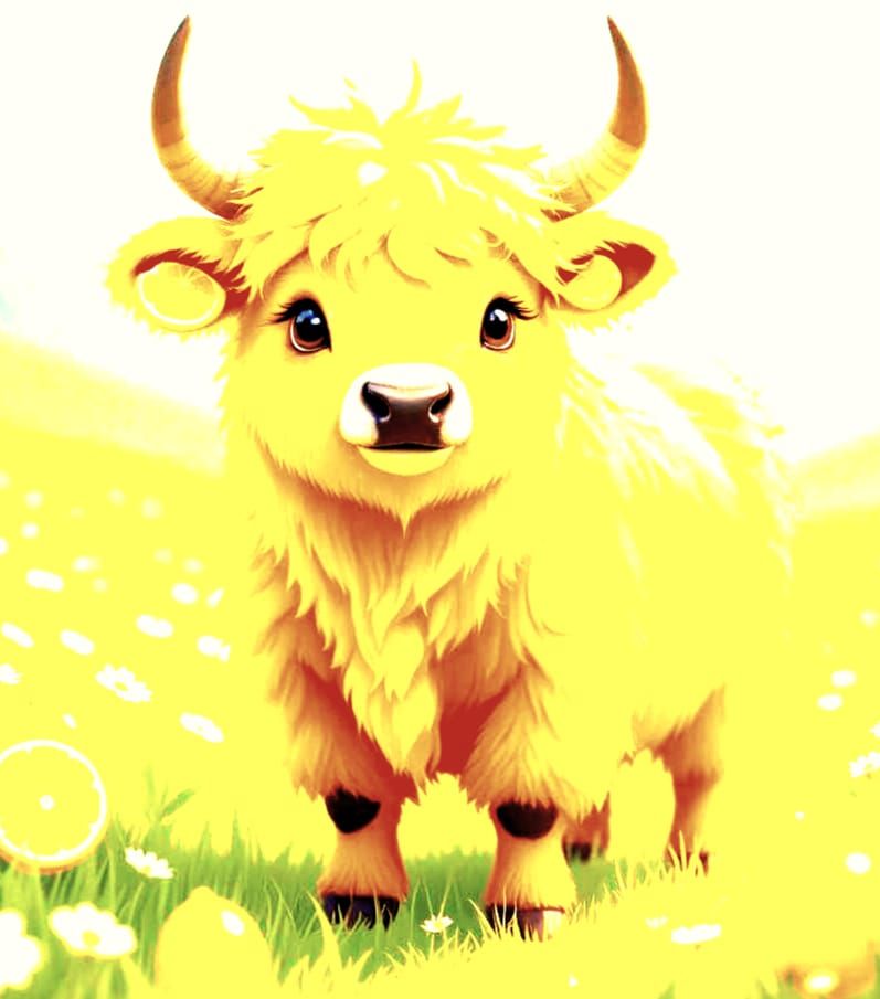 Whimsical Yak with Lemon Features in Sunny Meadow
