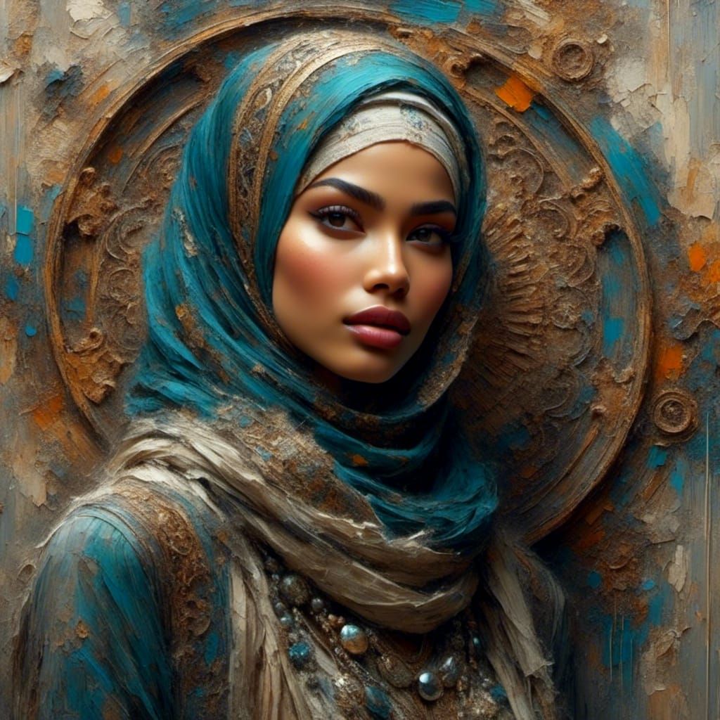 Detailed Color Sketch Portrait of Woman in Hijab