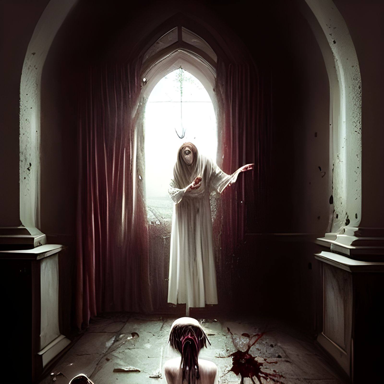 Terrifying Exorcism Scene in Gothic Art Style