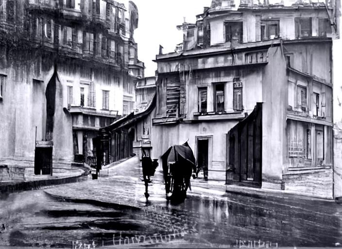 Rainy European Street, 1920s Style