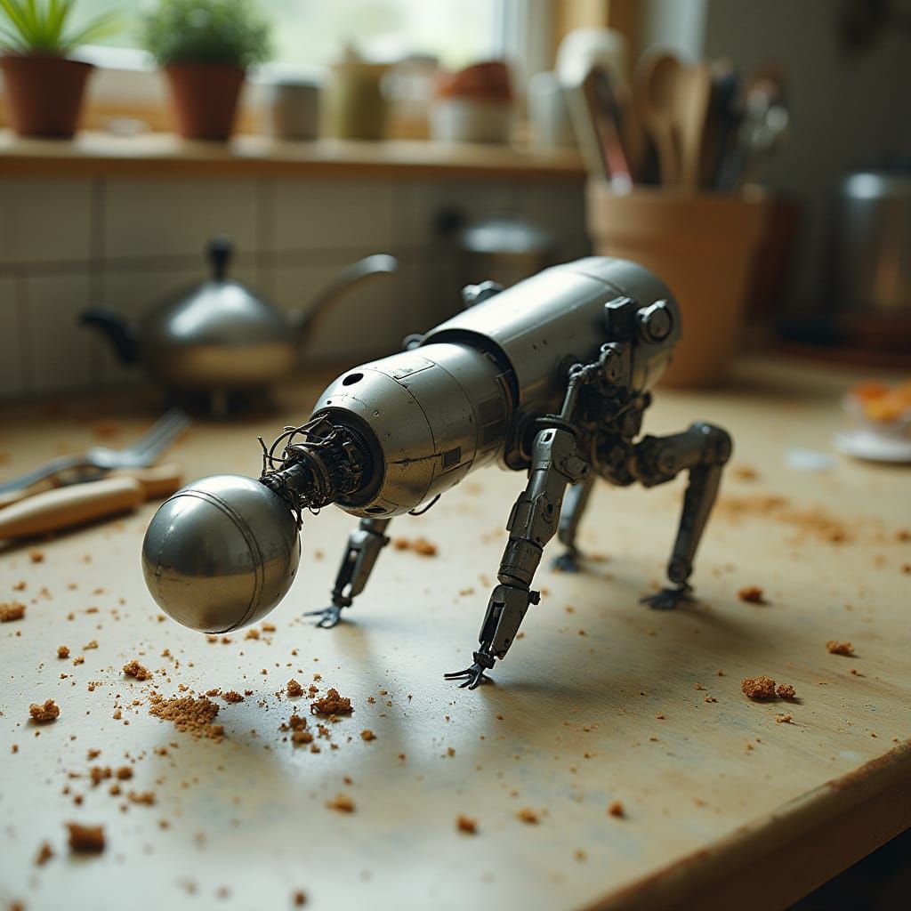 Futuristic Robot Hand Scuttles Across Kitchen Countertop