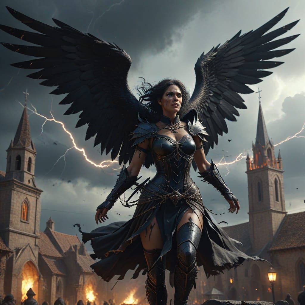 Angel of Death Descends on Medieval Village in Vibrant Fanta...