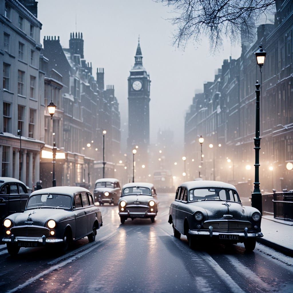 London Blizzard in Retro Monochrome Style