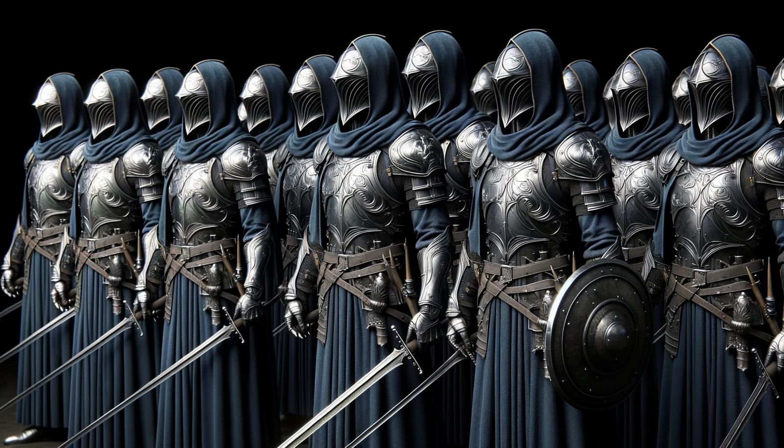 Squadron of Medieval Soldiers in Silver Armor