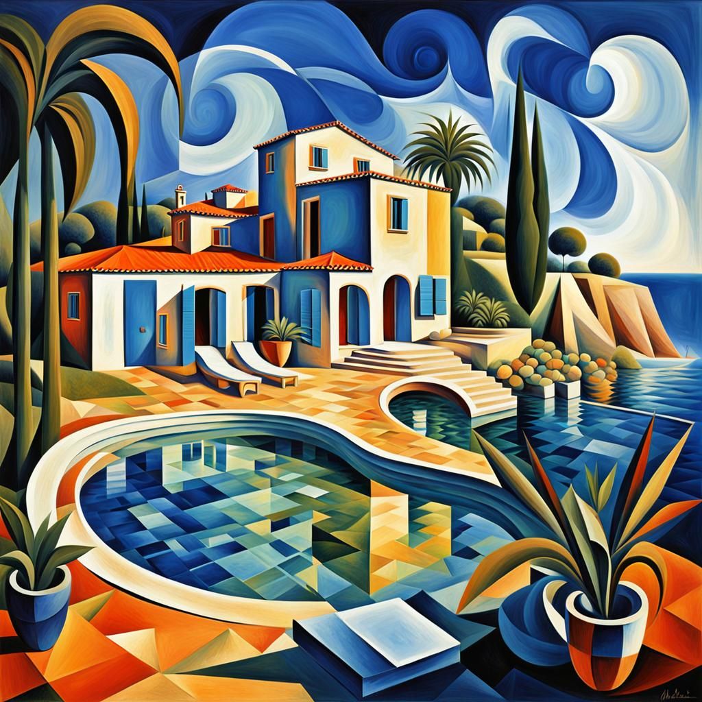 Cubist Mediterranean House Painting