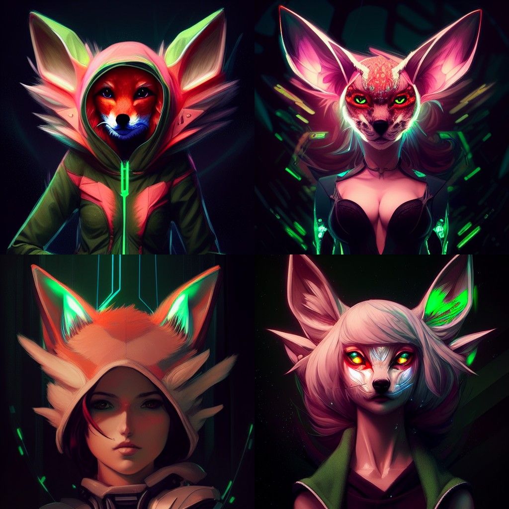 Robotic Fox Girl Portrait in Digital Art Style