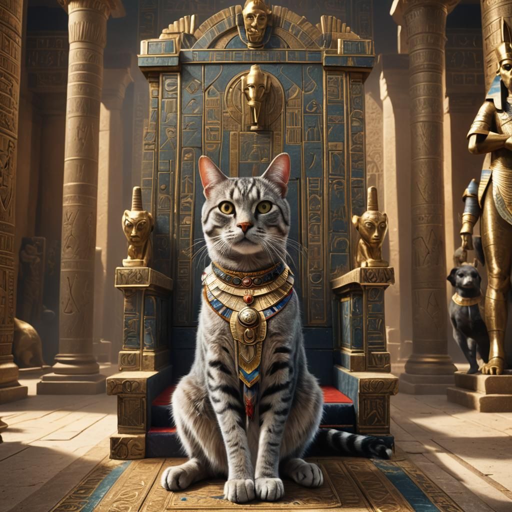 Pharaoh Cat on Throne, Digital Art