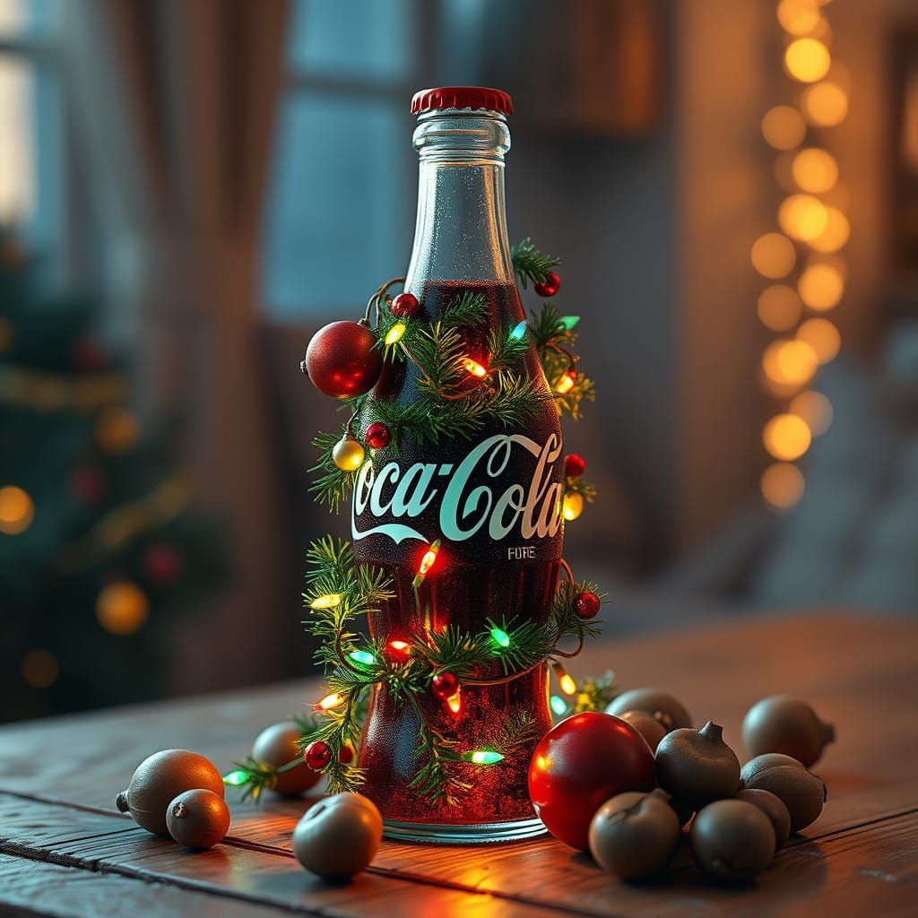 Coca-Cola Bottle Adorned with Vibrant Christmas Garland in P...