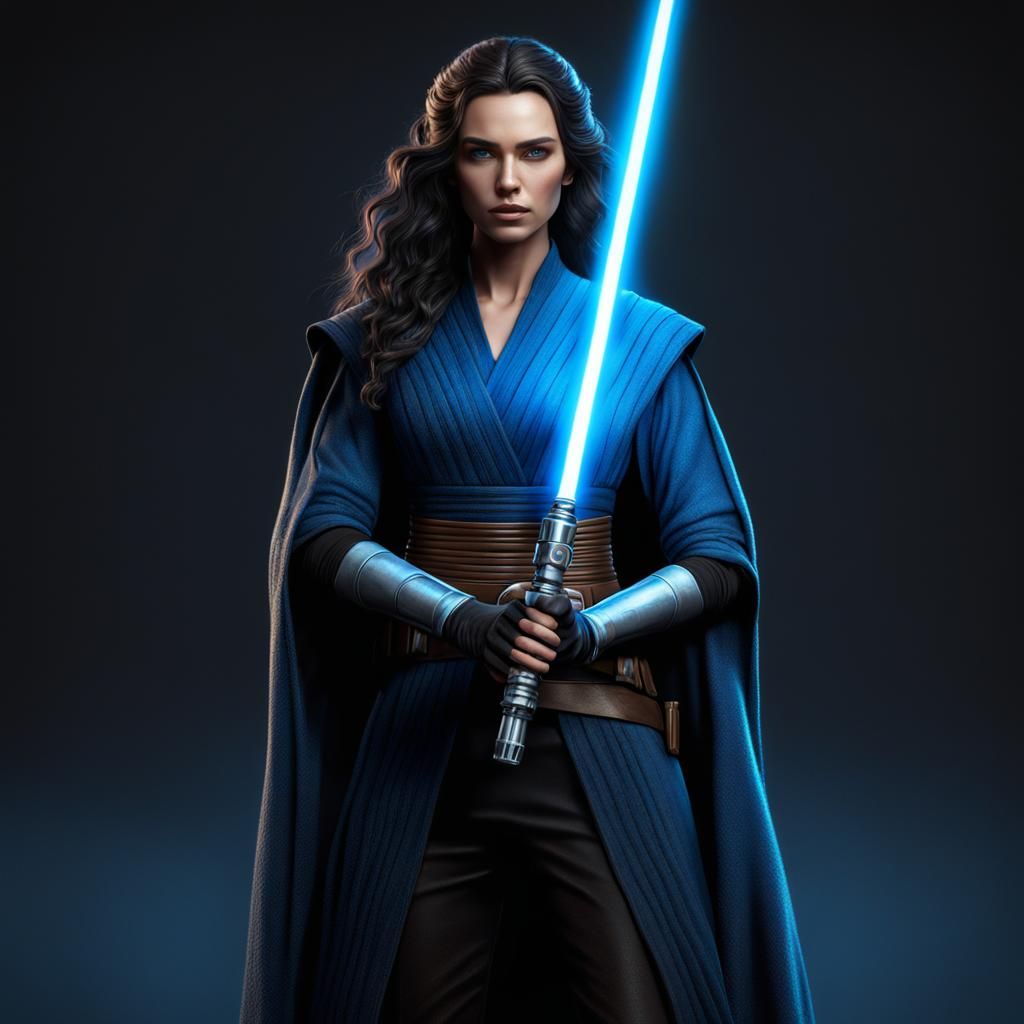 Female Jedi Knight with Blue Lightsaber