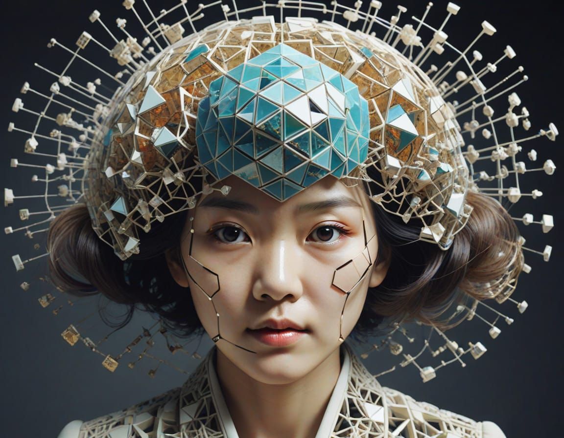 Stunning Portrait in Vibrant Cubicuboctahedron Style with Ei...