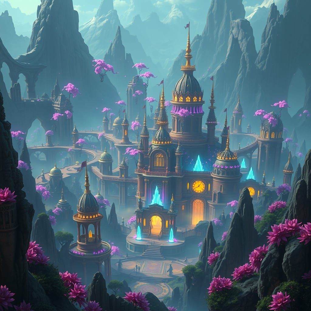 Enchanted Cityscape in Vibrant Bloom