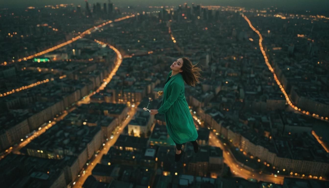 Node-Link Network Above City in Cinematic Style