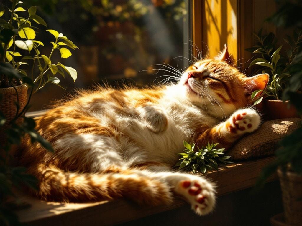 Tabby Cat Napping in Baroque Sunlight
