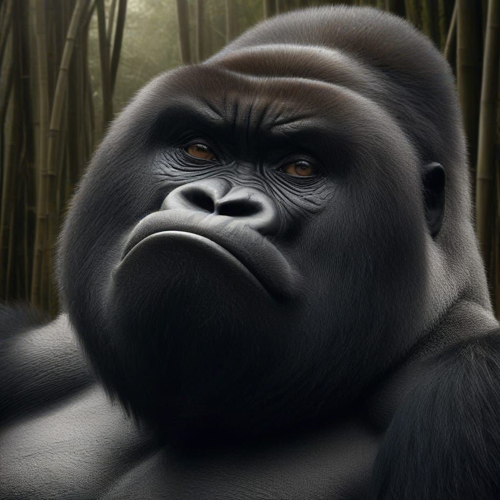 Gorilla in Sarcastic Disdain, Exaggerated Portrait in a Bamb...