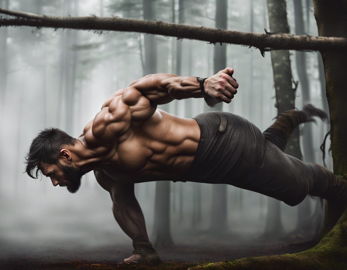 Strong Warrior in Foggy Forest