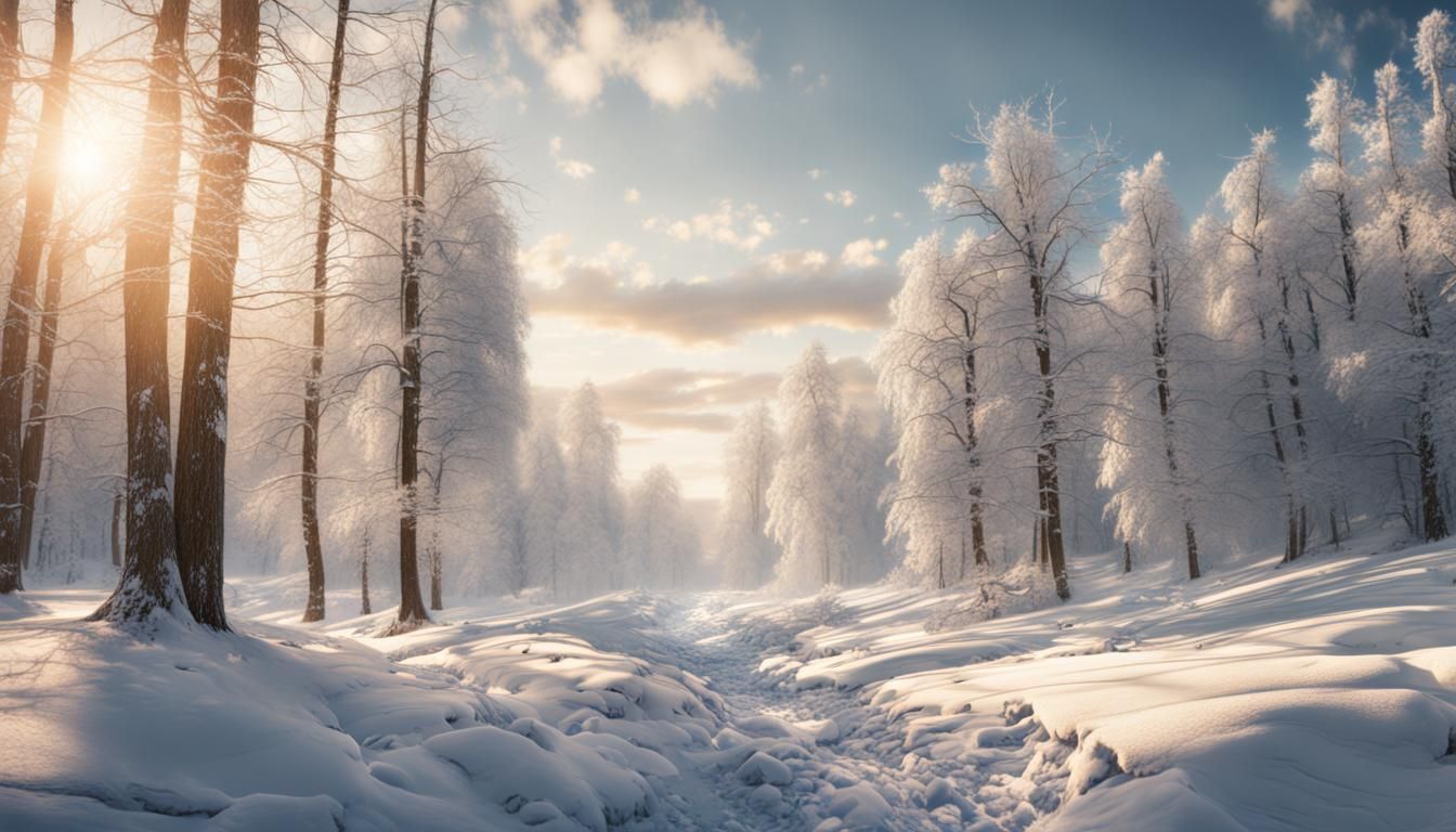 Sunny Winter Wood in Digital Matte Painting Style