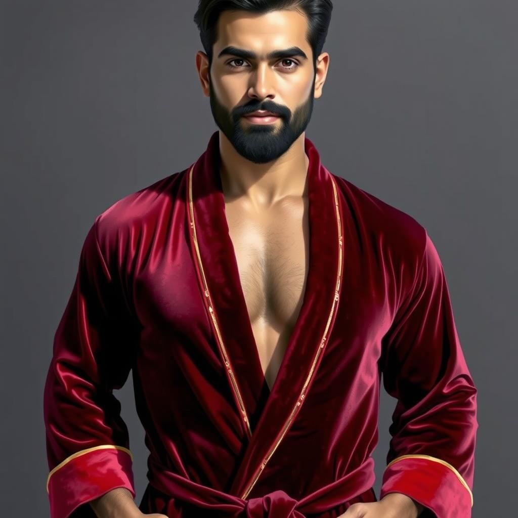 Man in Red Robe: Impasto Gouache Portrait