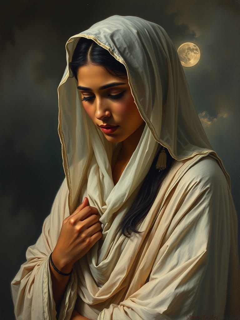 A portrait impasto style of a Indian woman