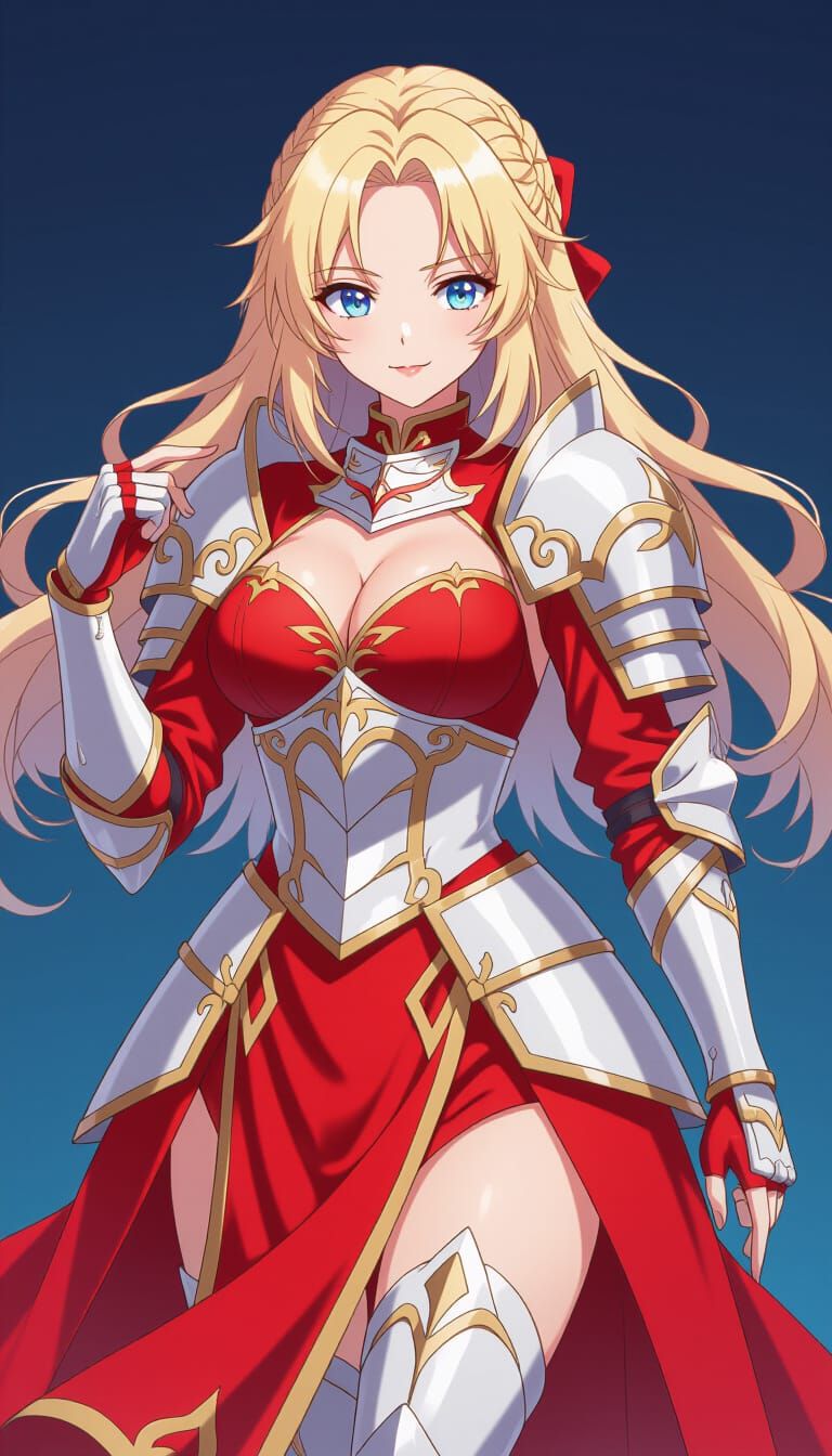 Female Knight in Red Dress, Anime Style