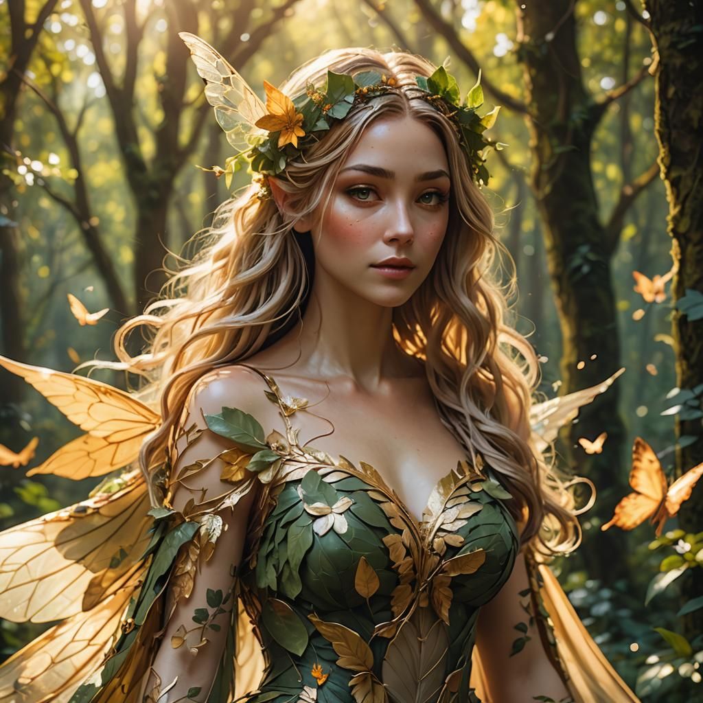 Leaf-Winged Fairy in Enchanted Forest: Digital Painting