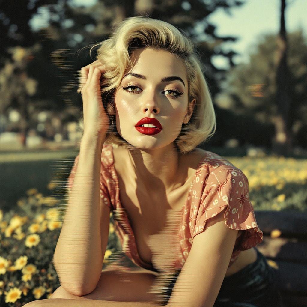 Pin-Up Glitch Art Fusion with Digital Distortion