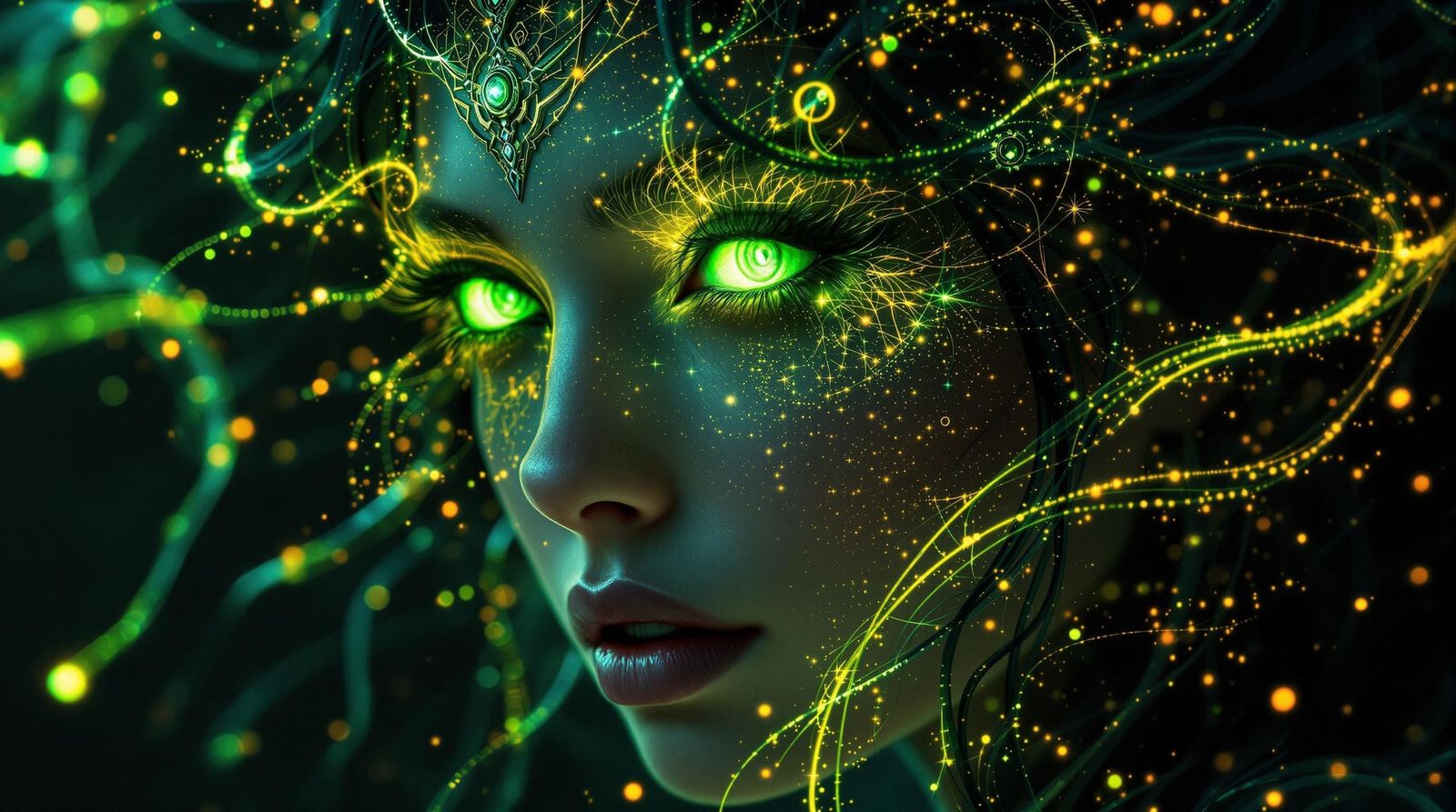 Ethereal Cosmic Goddess in Radiant Green