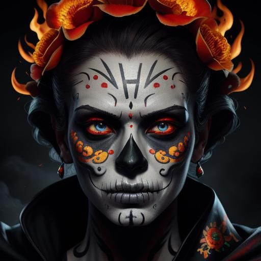 Fiery Day of the Dead Portrait in Splash Art