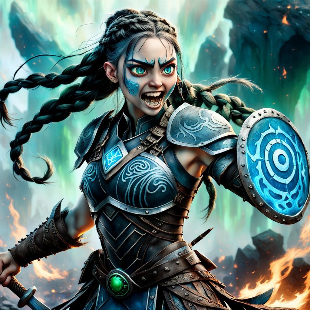 Victorious Viking Warrior with Flaming Axe