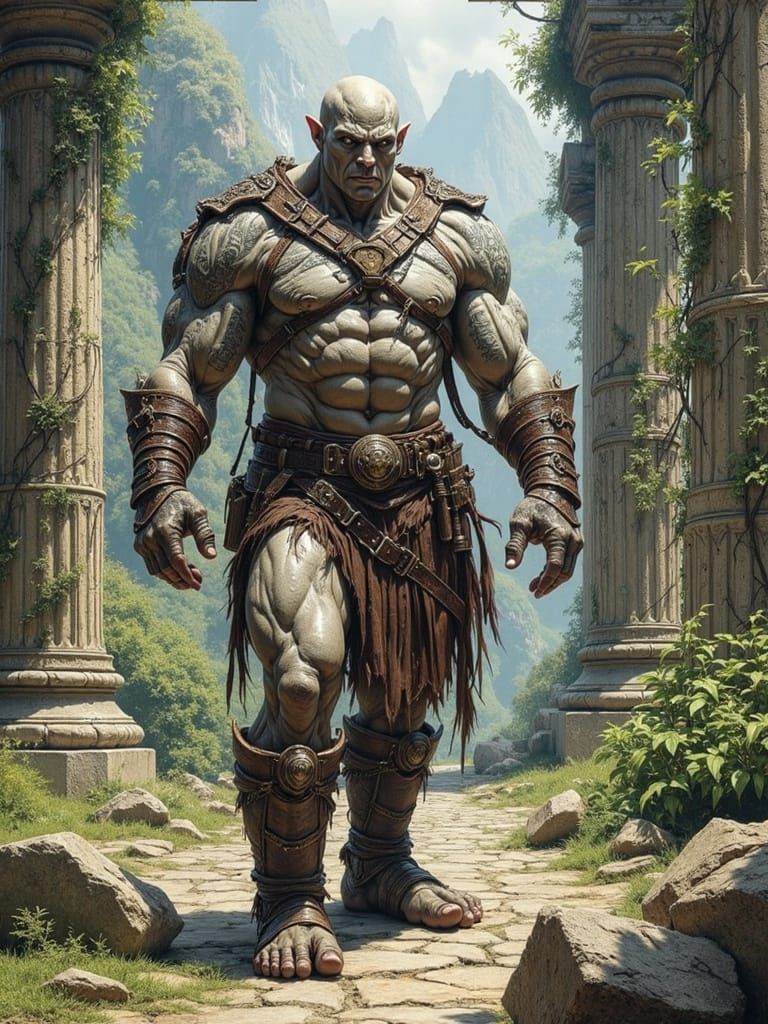 Mighty Grey Orc Warrior in Ruins