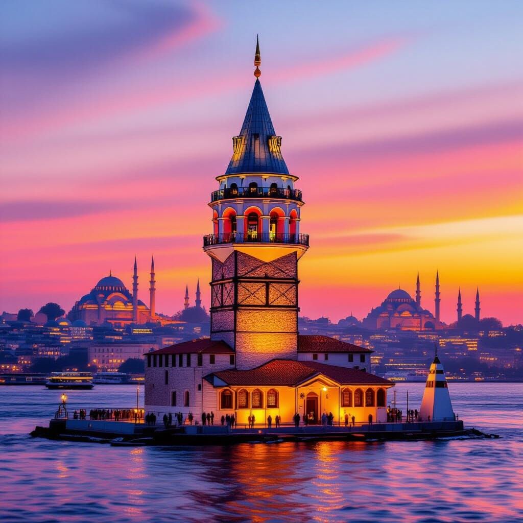 Galata Tower Double Exposure at Sunset