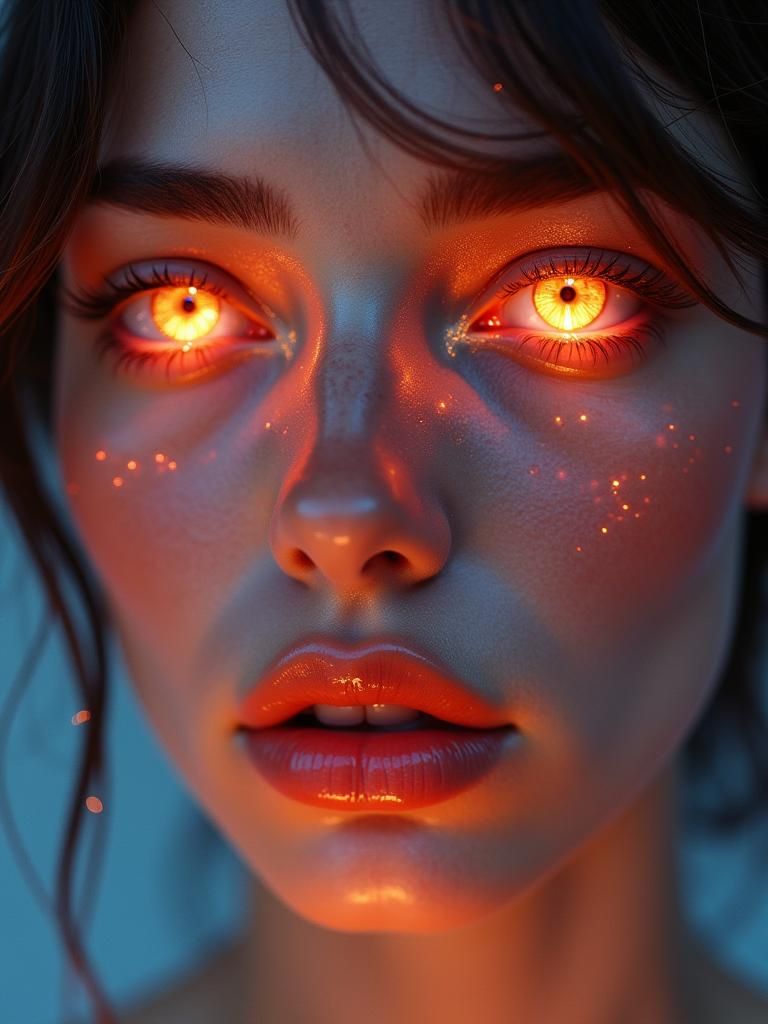 Serene Woman with Crystalline Eyes, as Digital Art