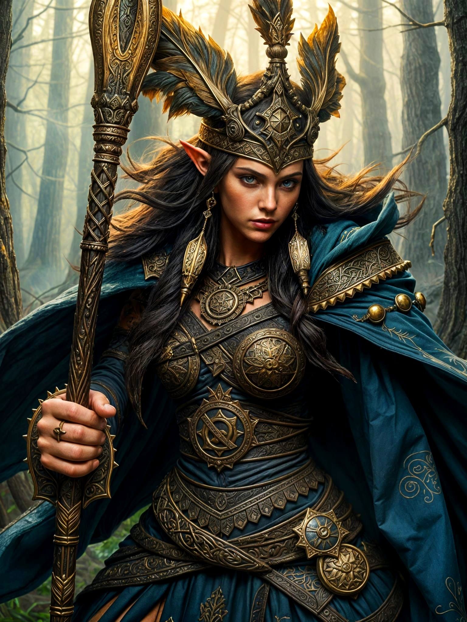 Fantastical Half-Orc Witch in Elven Forest