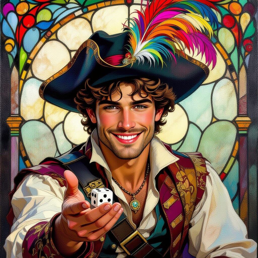 Mischievous Games God in Tiffany Stained Glass Style