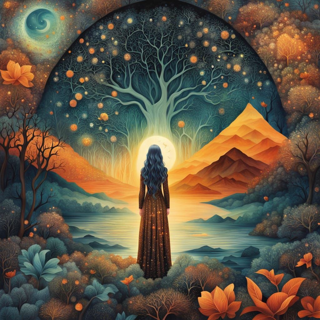 Ethereal Bio Art Collage of a Woman Embracing Change and Aut...