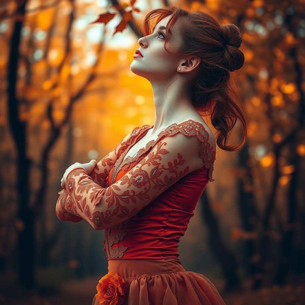 Autumn Dancer in Ethereal Landscape