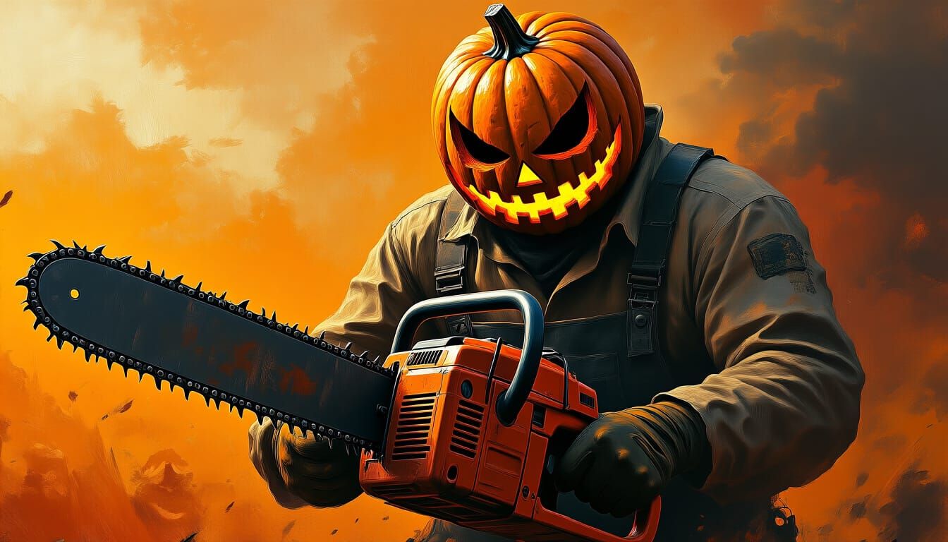 Farmer With Chainsaw and Pumpkin Mask Concept Art