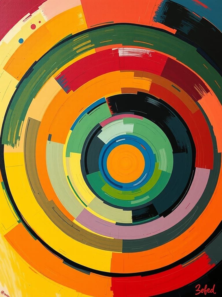 Vibrant Concentric Circles in Abstract Expressionist Style