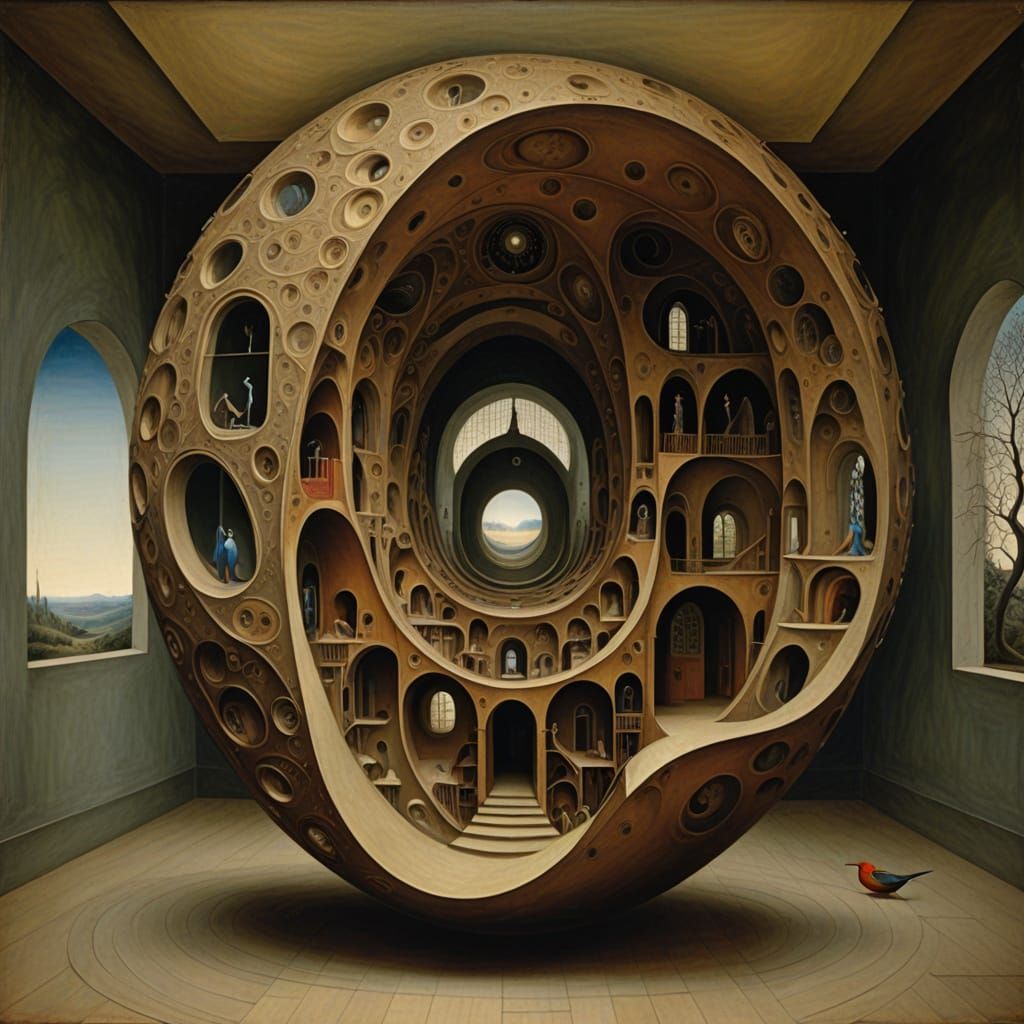 Surreal Birdcage Scene in Visionary Style