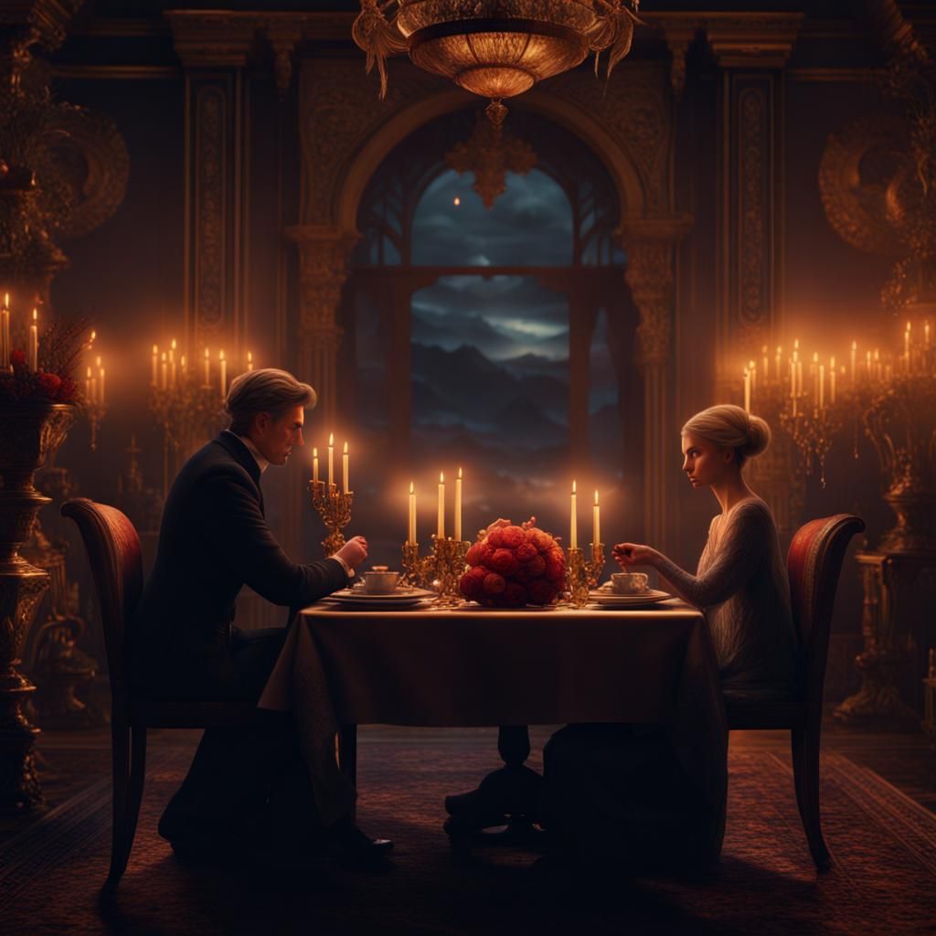 Romantic Candlelit Dinner for Two: Digital Matte Painting