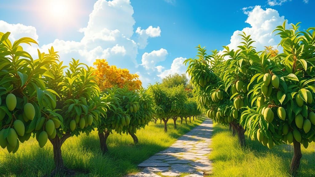 Sunlit Mango Orchard Digital Painting