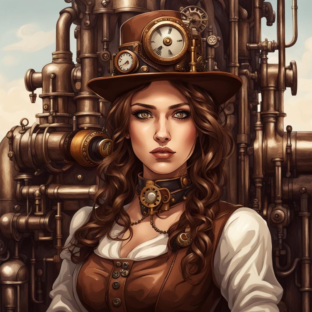 Steampunk Girl with Brown Hair and Eyes