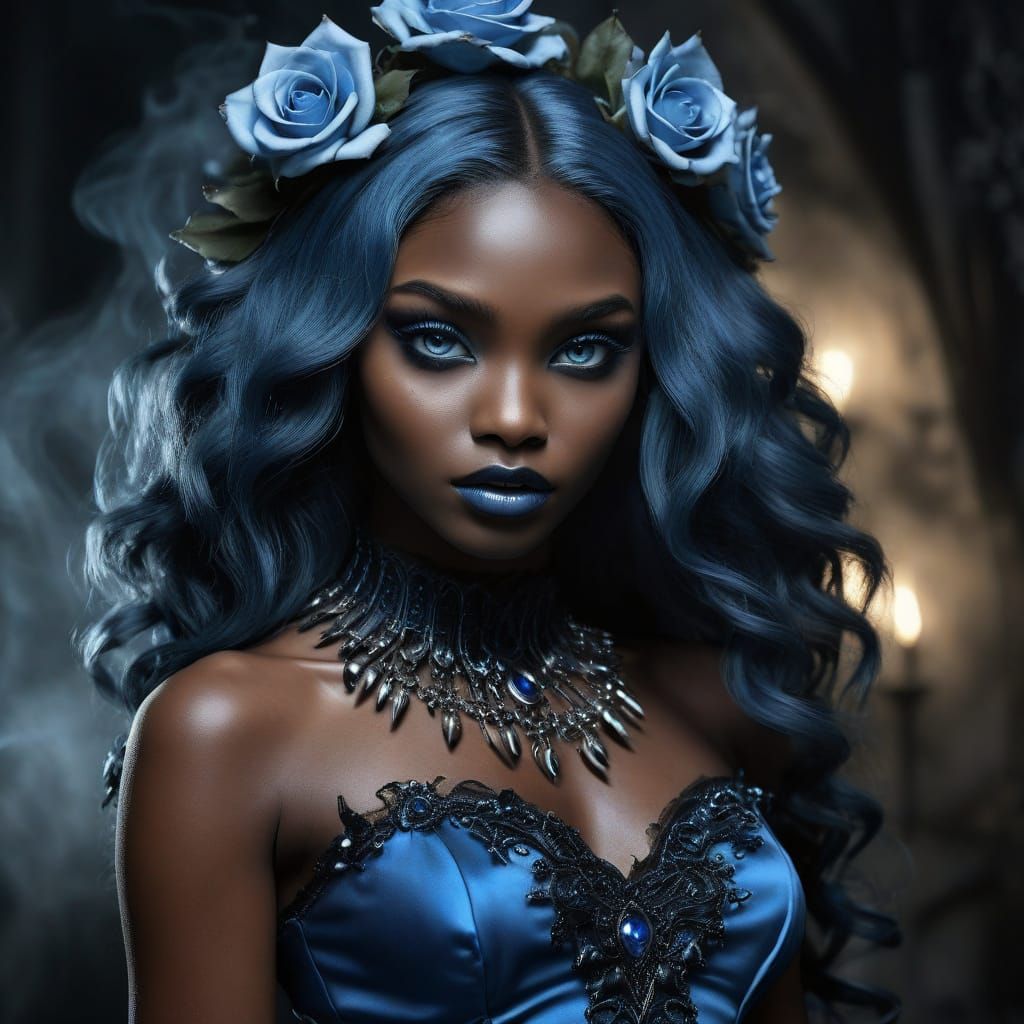 Gothic Beauty Goddess with Supernaturally Glowing Eyes and R...
