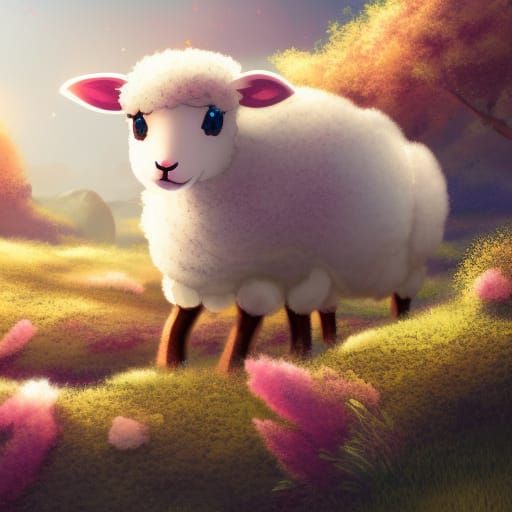 cute tiny fluffy cartoon sheep Anime Key Visual, Deep Color, Intricate, 8k resolution concept art, Natural Lighting, Bea...