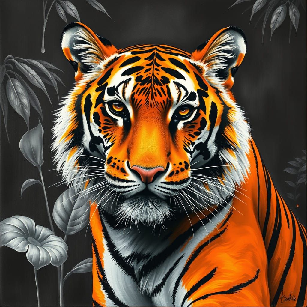 Tiger in Vibrant Orange Surrealism