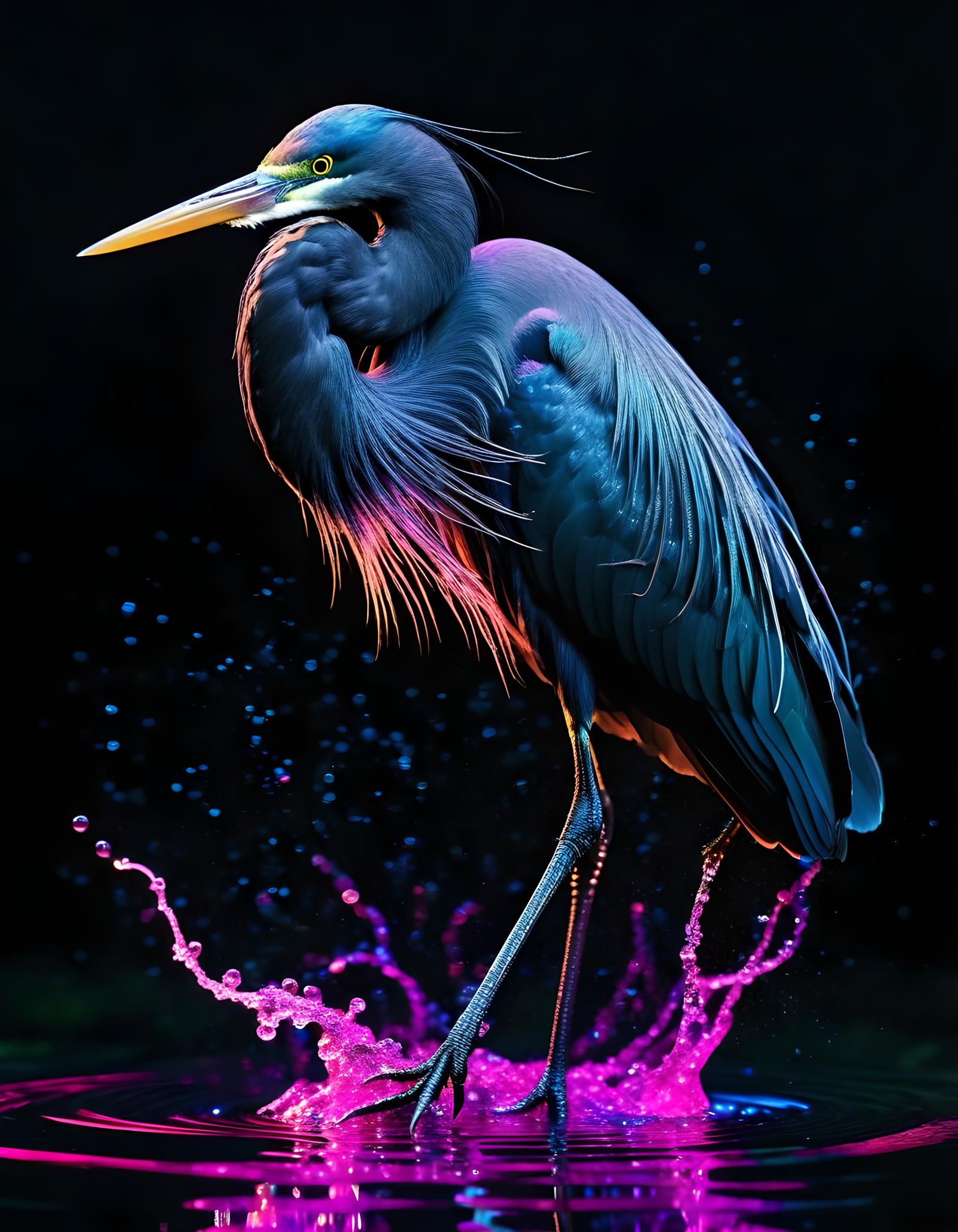 Ethereal Black Egret with Fuchsia Glow