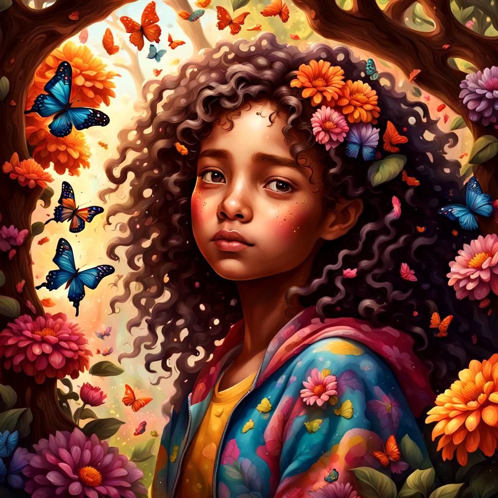 Girl in Treehouse: Hyperrealistic Splash Art