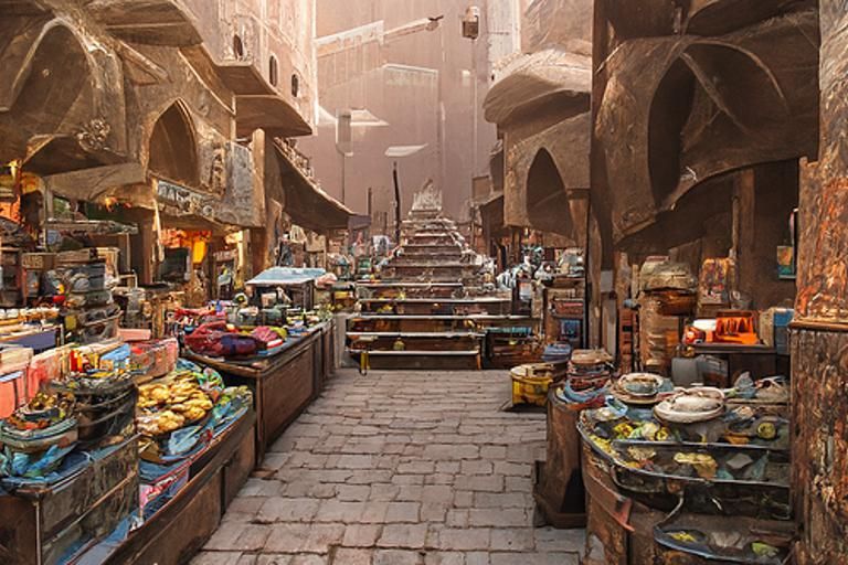 Mystic Arabian Market at Night as Digital Matte Painting