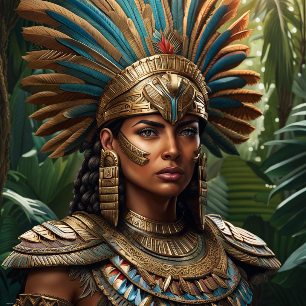 Ornate Aztec Warrior Portrait on Jungle Street